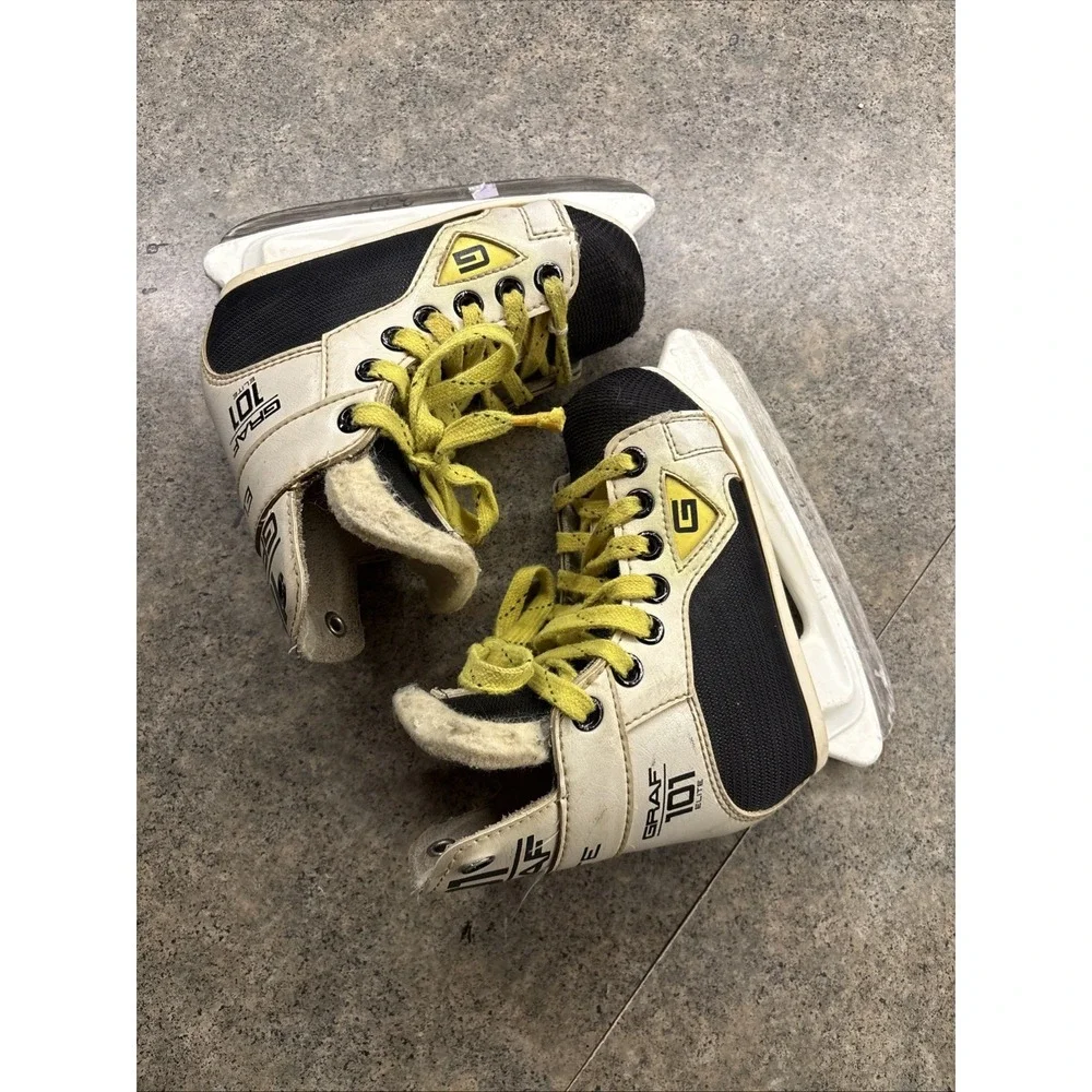 Graf 101 Elite Kids Ice Hockey Skates Sz 9 Black‎ White